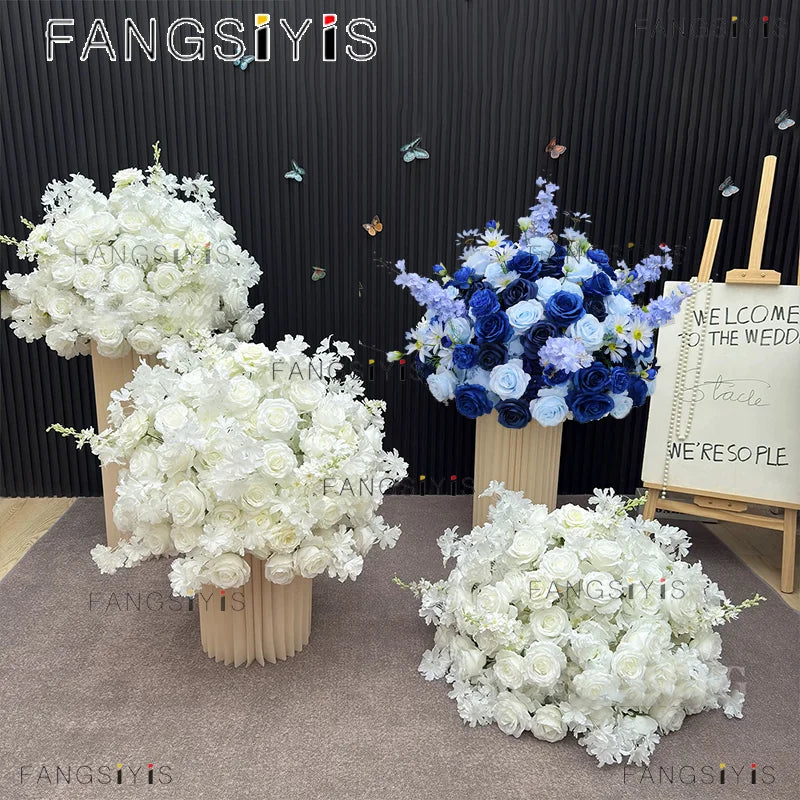 Large White/Blue Rose Flower Ball – 80-30cm Artificial Floral Bouquet for Wedding & Event Table Centerpiece Decoration
