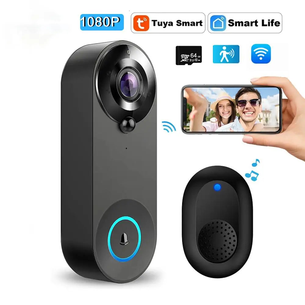 1080P Wireless Video Doorbell — WiFi Smart Doorbell with Tuya, Night Vision, Motion Detection & Two-Way Intercom for Home