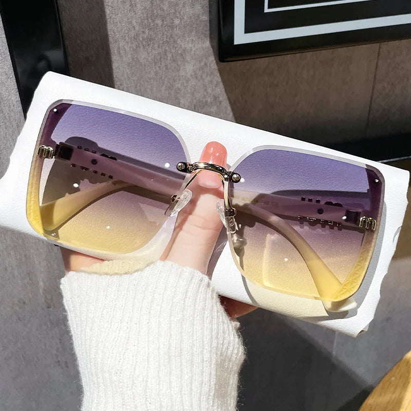 2024 New Fashion Rimless Sunglasses for Women – Luxury Brand Letter Design, UV400 Vintage Anti-Glare Shades