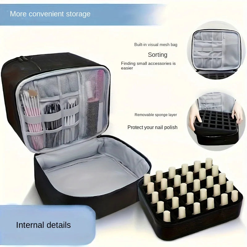 Nail Polish & Essential Oil Storage Bag – Portable Double-Layer Cosmetic Organizer with 30 Compartments
