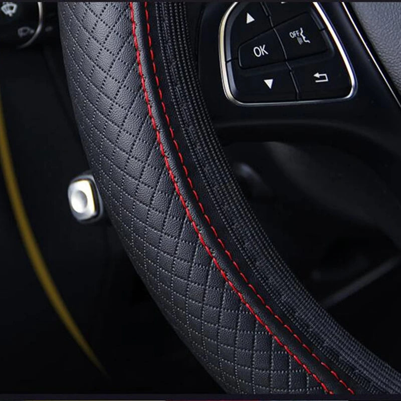 Universal Non-Slip Steering Wheel Cover – Embossed Leather Car Styling Accessory for Improved Grip