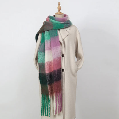 2025 Women's Winter Thick Cashmere Scarf – Warm Pashmina Shawl with Rainbow Tassels & Wraps
