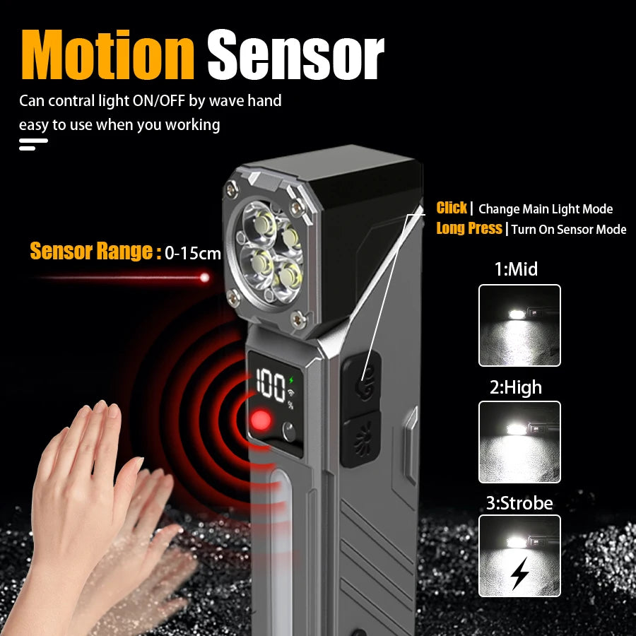 High-Power LED EDC Flashlight – Rechargeable Pocket Torch with RGB, Magnet & Clip for Camping & Fishing