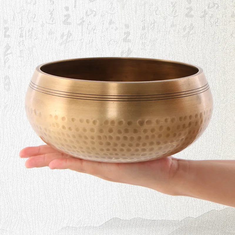 Nepal Handmade Tibetan Buddha Sound Bowl: Yoga Meditation Brass Chime Singing Bowl for Music Therapy and Chanting
