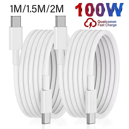 100W Fast Charging Dual Type-C Cable — High-Speed Data Transfer for iPhone 16/15, Android, Samsung, Xiaomi, MacBook (1M/1.5M/2M)