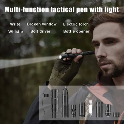 Multifunctional Tactical Ballpoint Pen — 100LM Flashlight, Self-Defense Tool, Window Breaker & EDC Outdoor Survival Pen