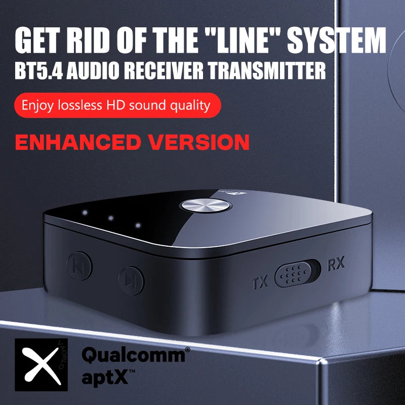 APTX Bluetooth 5.4 Audio Transmitter & Receiver | aptX Adaptive/HD/LL, 3.5mm AUX, 2-in-1 Wireless HiFi Stereo Adapter with Mic
