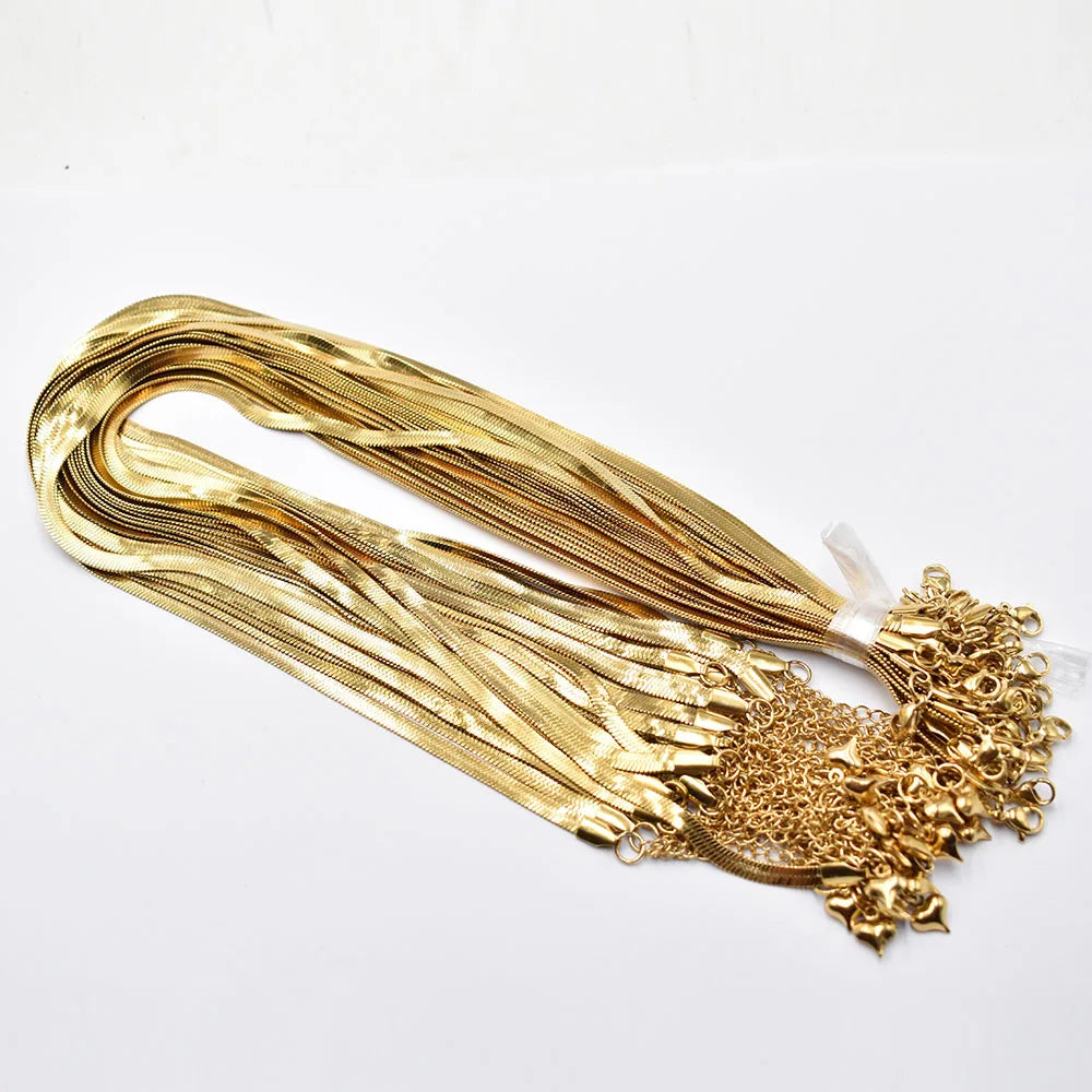 4mm Gold Stainless Steel Snake Chain Necklace – 40cm+5cm with Lobster Clasp, 12pcs DIY Jewelry Accessories