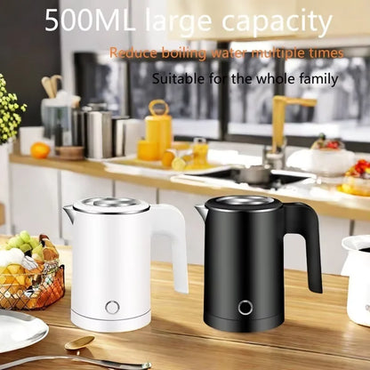 500ML Stainless Steel Portable Electric Kettle — Travel Water Boiler Pot for Hotel, Home, Kitchen, Tea, and Coffee