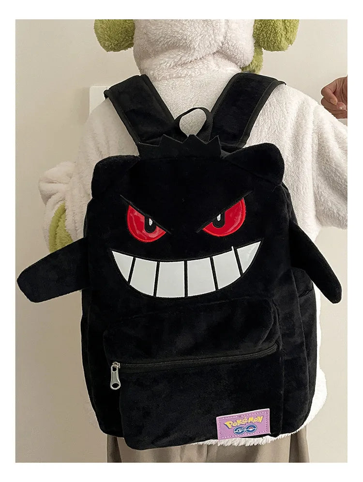 Pokemon Gengar & Pikachu Plush Backpack – Cute Kawaii Cartoon Bag, Large Storage for Anime Lovers & Couple Gifts