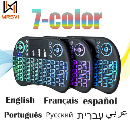 Backlit Mini Wireless Keyboard: 2.4G Air Mouse with Touchpad Keyboard i8 - Arabic, French, Spanish, Russian Support for PC, Android TV Box