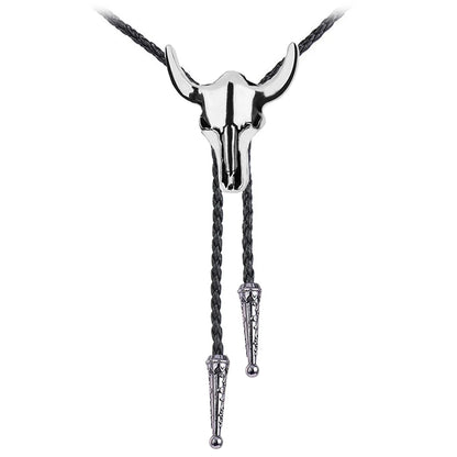 Golden Bolo Tie for Men – Adjustable Cowboy Garment Accessory with Bull Head Pendant, Western Style Necklace