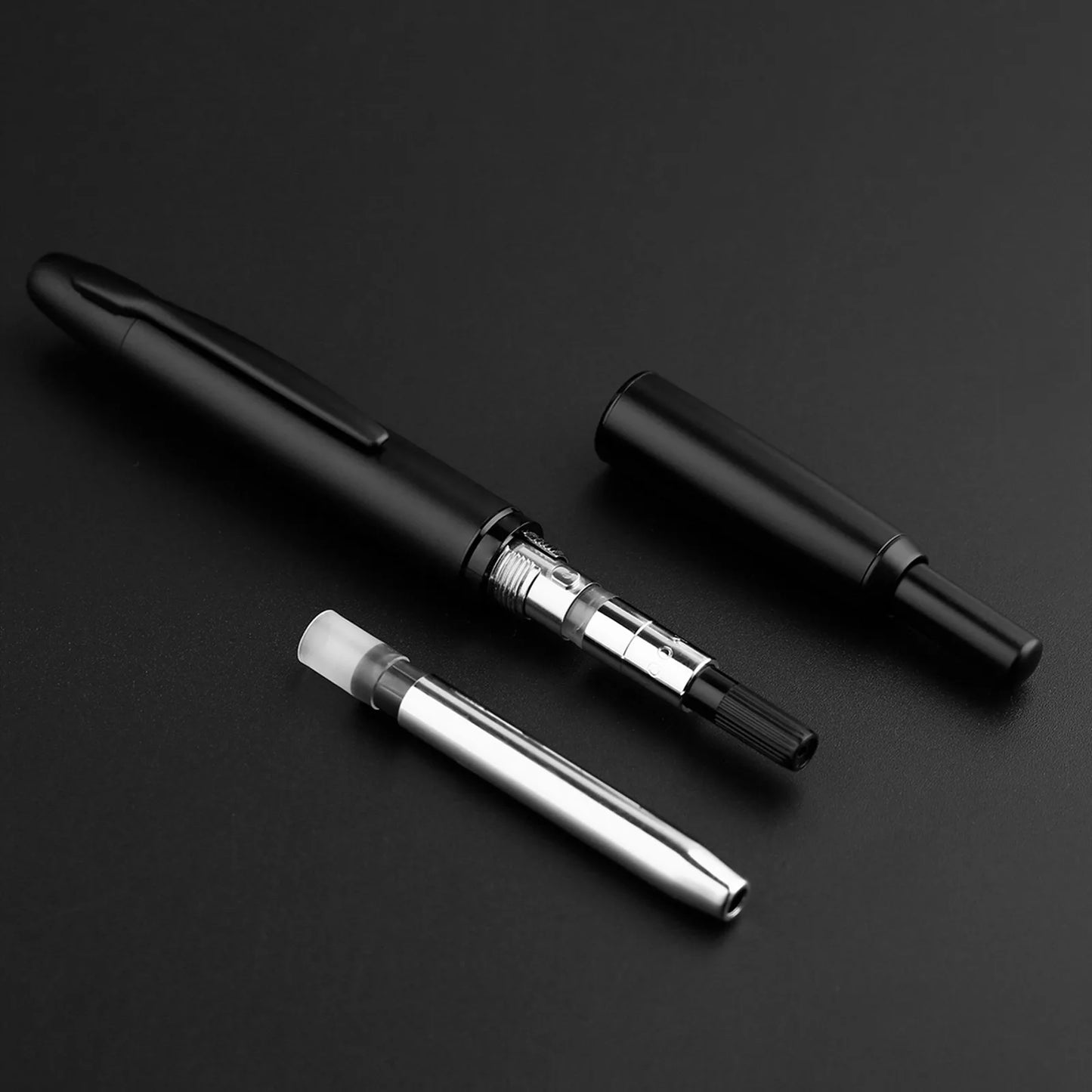 Majohn A1 Press Fountain Pen - Retractable EF Nib 0.4mm, Metal Matte Black Ink Pen with Converter, Ideal Student Gift