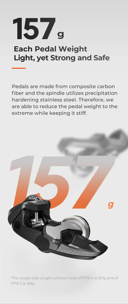 Magene P715 Bike Power Meter Pedals — 1% Accuracy Cadence & Balance, Compatible with KEO & SPD-SL Cycling Pedals