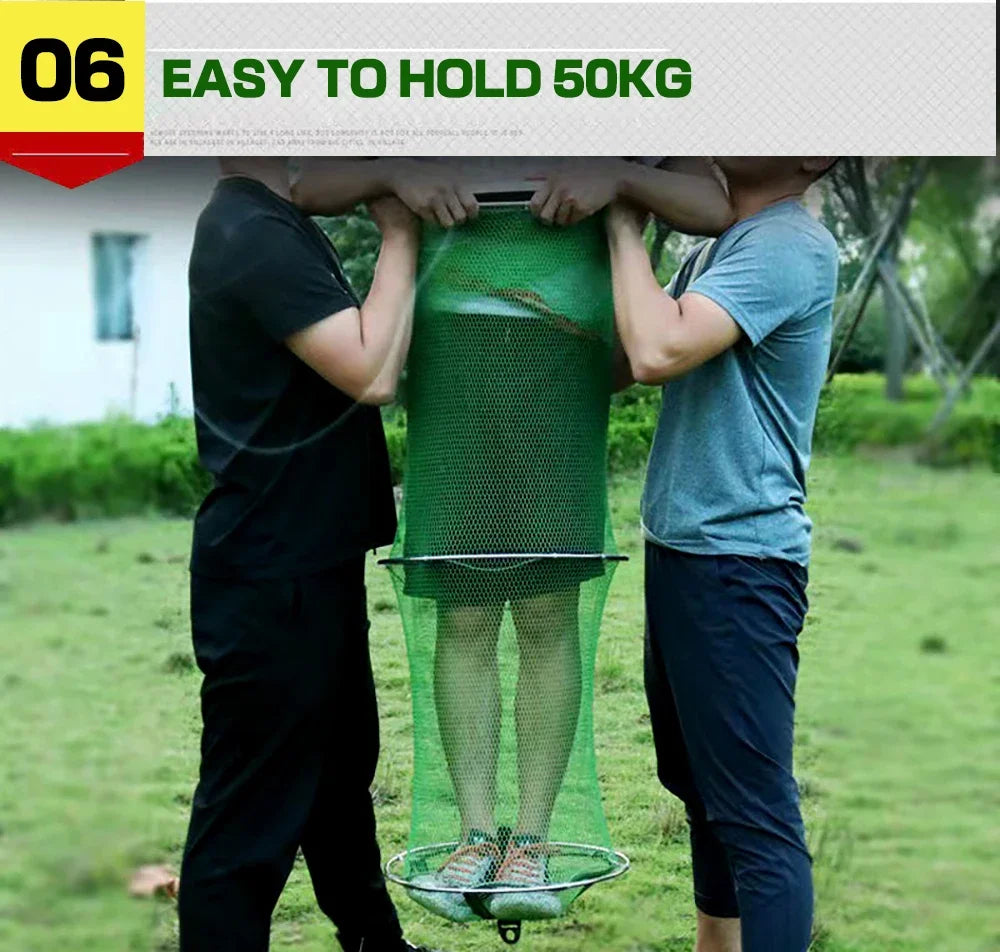 Folding Fishing Net 1.7m-3m – Large Shrimp, Carp & Crab Trap Creel for Surfcasting Accessories