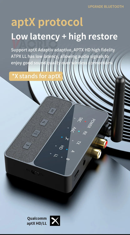 VAORLO Qualcomm Bluetooth 5.3 Receiver & Transmitter | aptX HD/LL Low Latency, 3.5mm AUX, RCA Wireless Audio Adapter for PC & TV