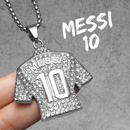 Messi, Ronaldo, Mbappé Football Jersey Necklace – Stainless Steel Dumbbell Pendant Chain for Men, Punk Gym Style