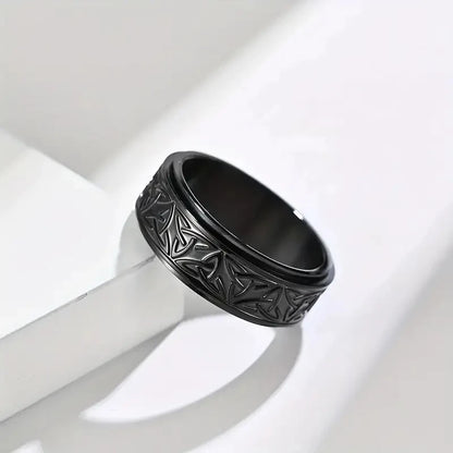 Punk Viking Script Stainless Steel Fidget Ring – Rotating Spinner for Men, Stress & Anxiety Relief Rock Band Jewelry