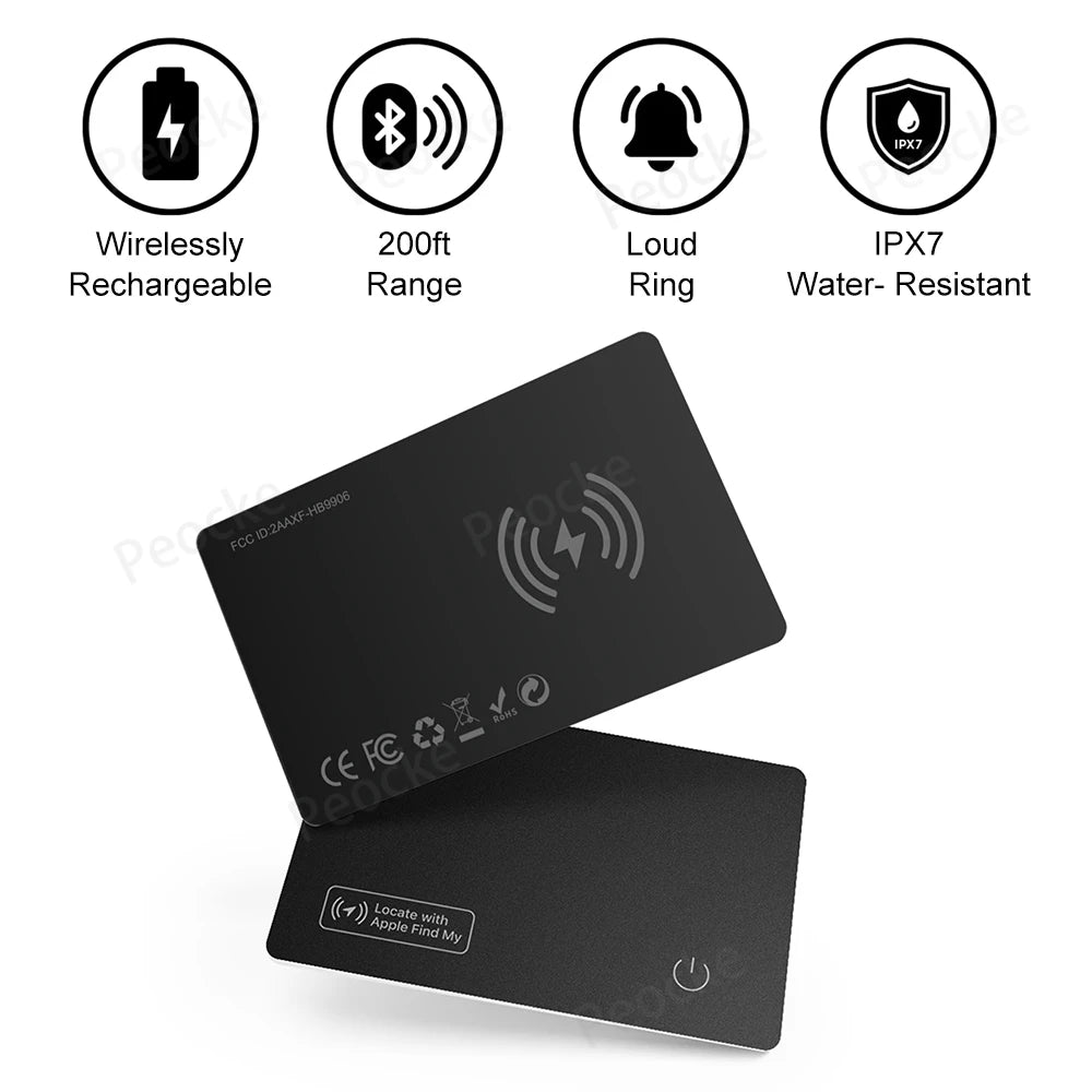 Ultra-Thin Wallet Anti-Loss GPS Tracker Card – Bluetooth Smart Tag with Wireless Charging, IP67 Waterproof for iPhone
