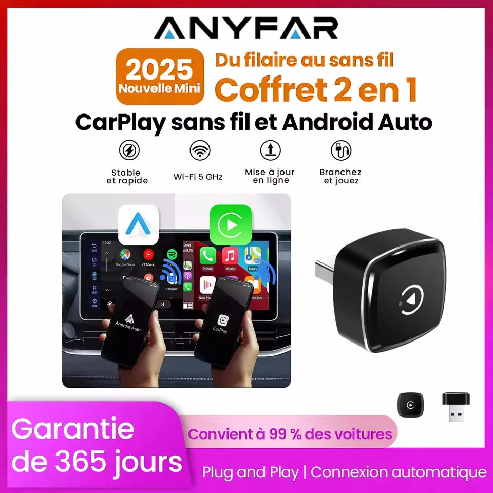 Wireless CarPlay & Android Auto Adapter – USB Mini Dongle Plug & Play for VW, Toyota, Nissan, Honda, Ford, Benz