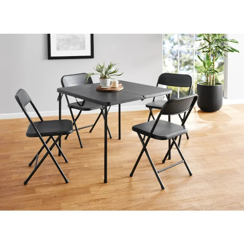 Mainstays 5-Piece Folding Table and Chair Set – Black Resin Card Table with 4 Foldable Chairs
