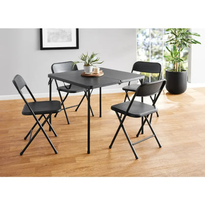 Mainstays 5-Piece Folding Table and Chair Set – Black Resin Card Table with 4 Foldable Chairs