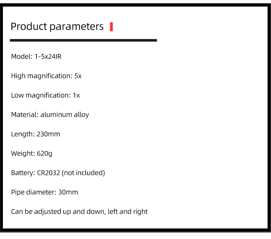 1-5X24 Tactical Rifle Scope – Red & Green Illuminated Reticle for AR15 Hunting