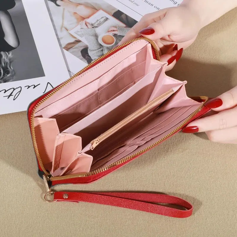 KISMIS New Long Women's Zipper Wallet - Korean Style with Color Contrast, Tassel and Rivet Details