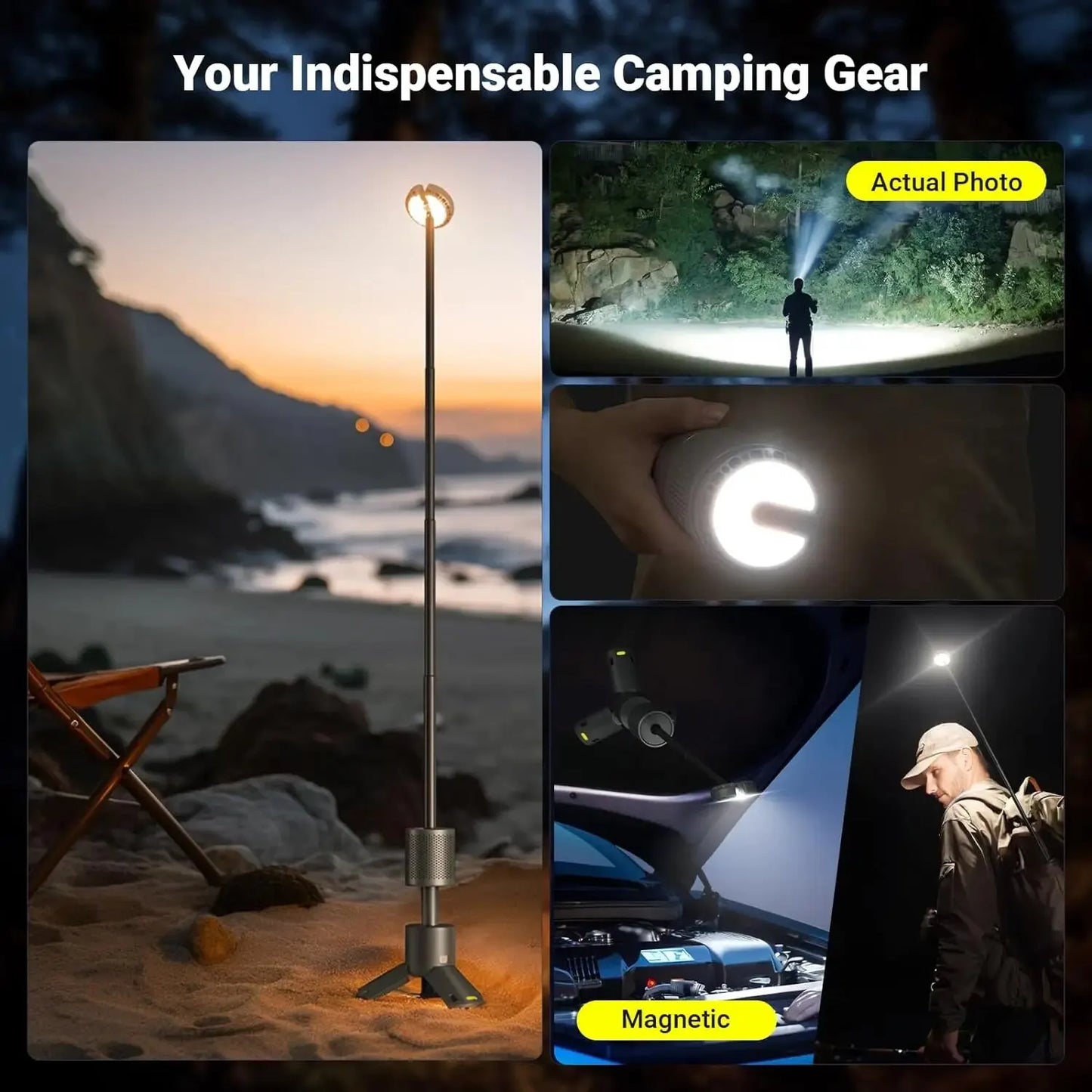 LED Outdoor Camping Lantern - USB Rechargeable, Adjustable Color Temperature, Portable, IP65 Waterproof, Retractable