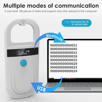 Handheld Animal RFID Reader - 134.2KHz & 125kHz Pet Microchip Scanner, USB/Bluetooth Tag Reader for Cats & Dogs with Tags