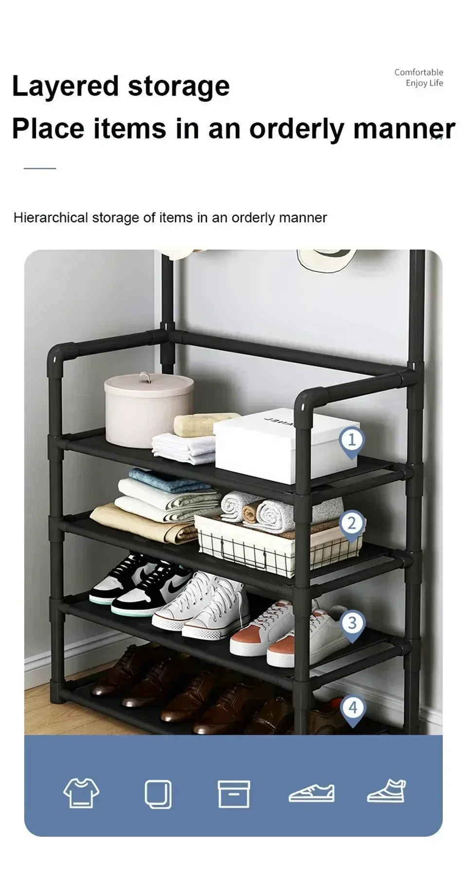 Multi-Layer Shoe and Hat Rack - Multifunctional Floor Standing Storage for Shoes, Sneakers, and Coats, Dormitory Organizer Cabinet