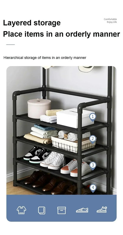 Multi-Layer Shoe and Hat Rack - Multifunctional Floor Standing Storage for Shoes, Sneakers, and Coats, Dormitory Organizer Cabinet