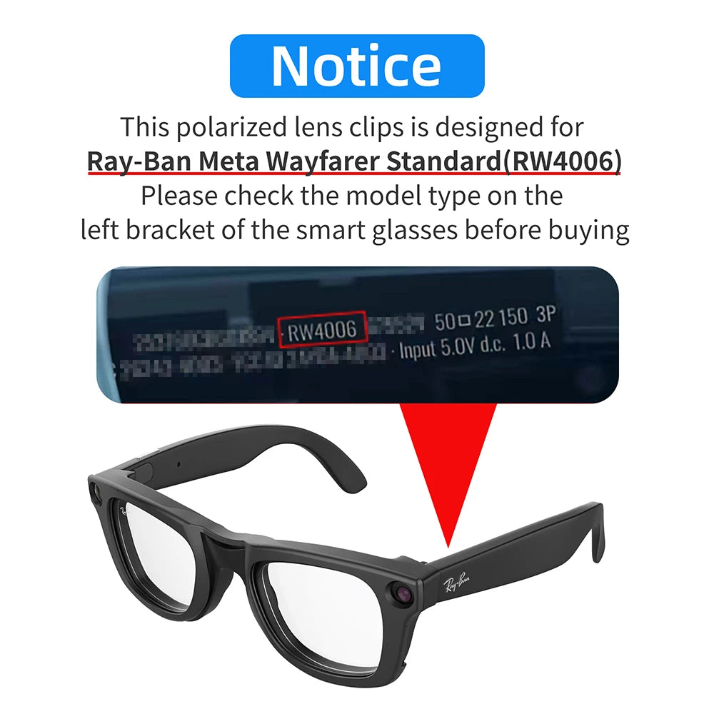 Hibloks Polarized Clip-On Lenses for Ray-Ban Meta Wayfarer RW4006 – UV Protection & Anti-Glare