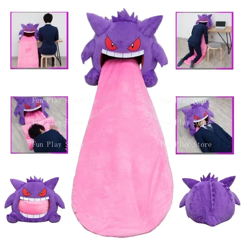 Pokemon Gengar Big Tongue Plush – Large Anime Sleep Pillow & Nap Blanket, Dual-Purpose Stuffed Toy Doll