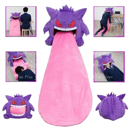 Pokemon Gengar Big Tongue Plush – Large Anime Sleep Pillow & Nap Blanket, Dual-Purpose Stuffed Toy Doll