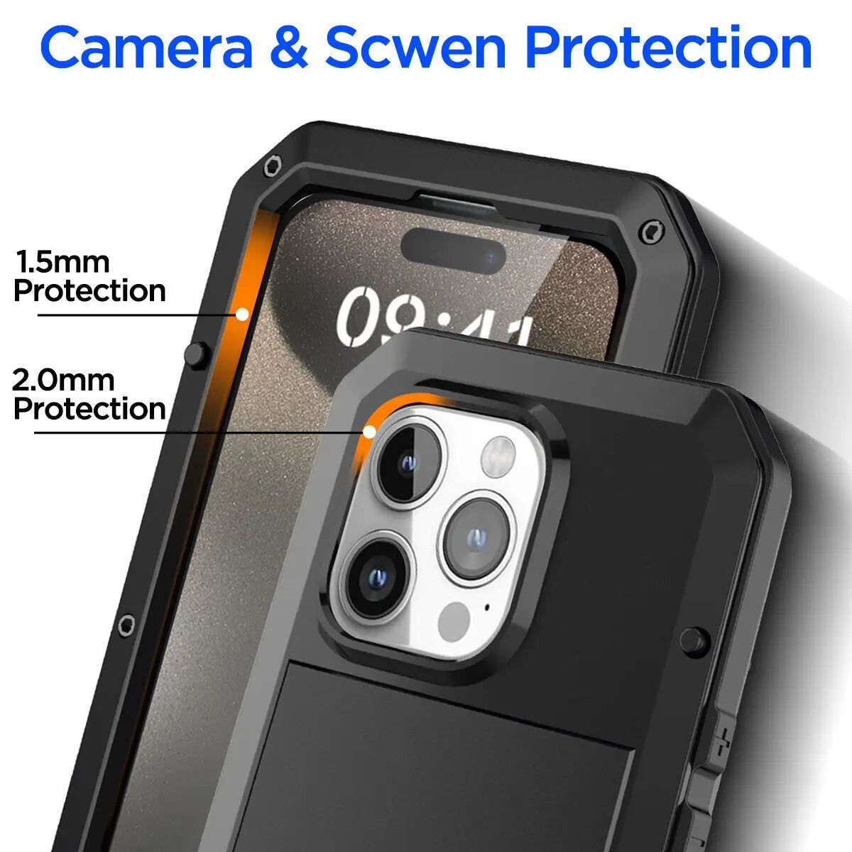 Heavy Duty Aluminum Metal Case for iPhone 16/15/14/13/12/11 Pro Max – Shockproof Gorilla Glass Cover for iPhone XS Max/XR/7/8
