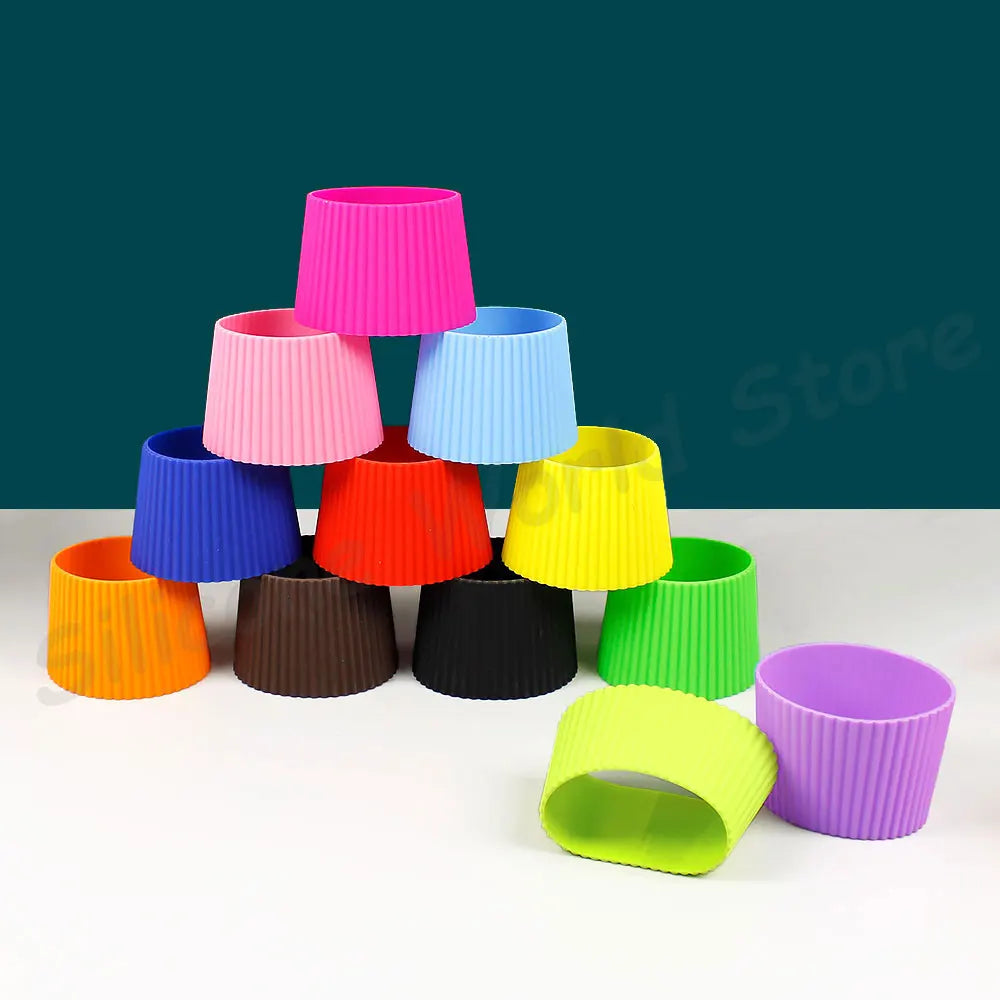 Silicone Coffee Cup Cover & Sleeve — Anti-Scalding, Anti-Slip Universal Tapered Thread Mug Protector for Ceramic & Glass Cups