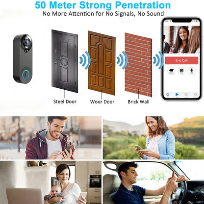 1080P Wireless Video Doorbell — WiFi Smart Doorbell with Tuya, Night Vision, Motion Detection & Two-Way Intercom for Home