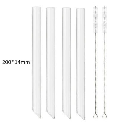 12/14mm Reusable Glass Drinking Straws — High Borosilicate, Straight Straws for Boba, Bubble Tea, Milkshakes, Smoothies, Fruit Cocktails, Bar Use