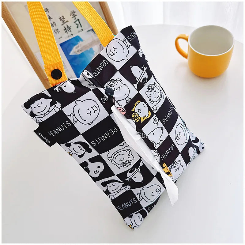 Snoopy Car Hanging Tissue Box — Cartoon Napkin Holder with Removable Storage & Flip Cover, Car Room Decor