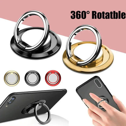 360° Rotating Finger Ring Holder Stand - Magnetic Car Mount & Universal Phone Back Sticker Pad Grip