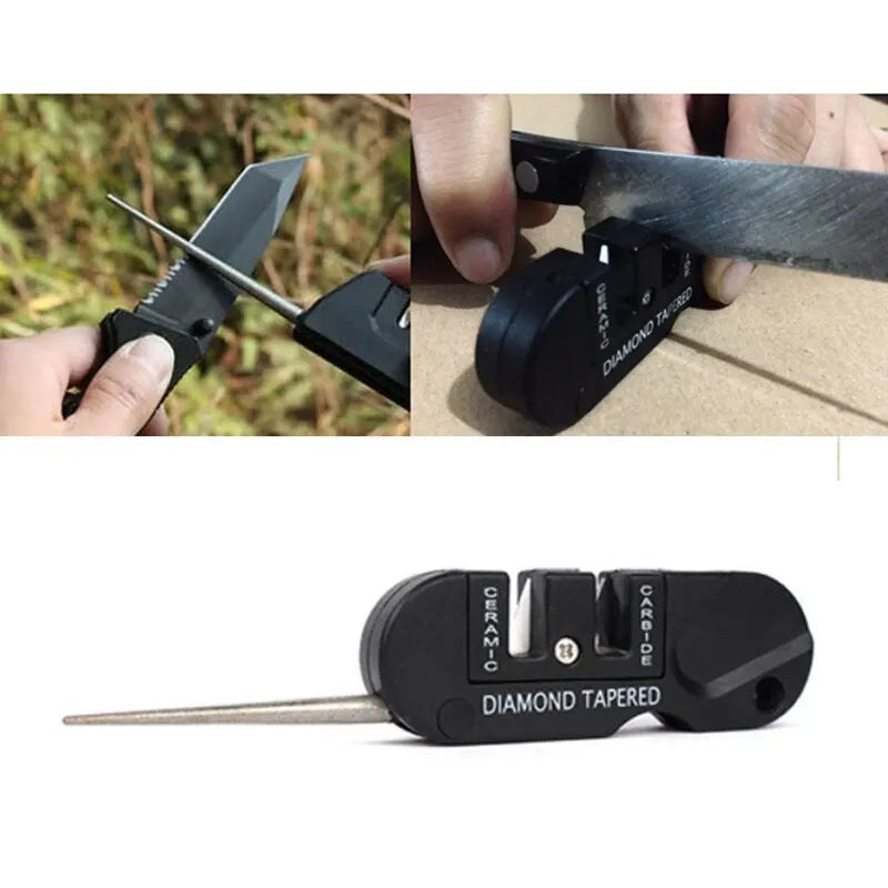 4-in-1 Mini Portable Whetstone Sharpener: Tungsten Ceramic Carbide Knife Sharpener - Multifunctional Camp Outdoor Tools