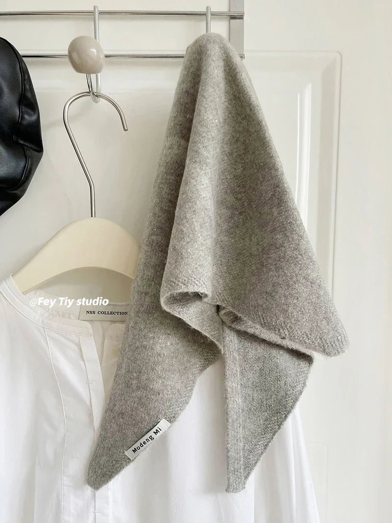 British Korean Style Wool Knitted Triangular Scarf – Multi-Functional Headscarf, Warm Knit Scarf for Women