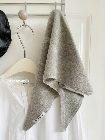 British Korean Style Wool Knitted Triangular Scarf – Multi-Functional Headscarf, Warm Knit Scarf for Women