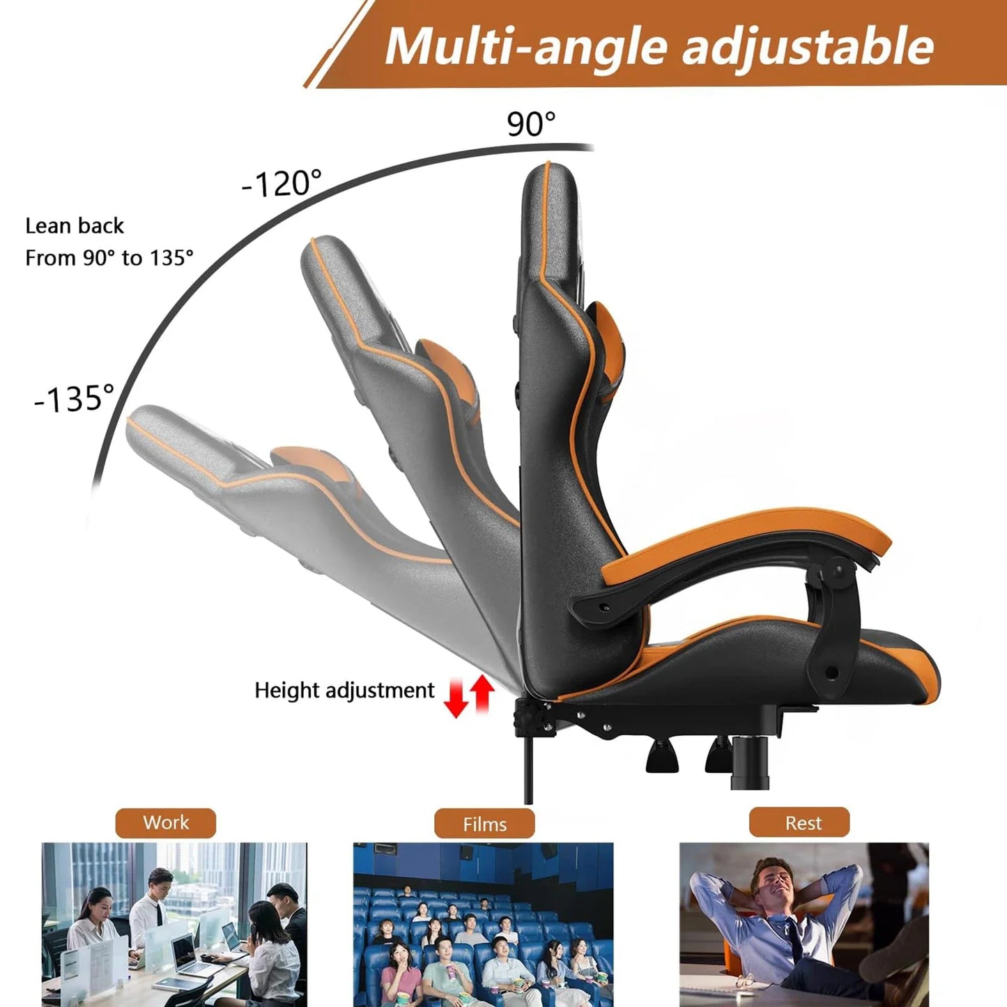 Ergonomic Gaming Office Chair - PU Leather, Computer Desk Chair with Headrest and Lumbar Support, Racing Style