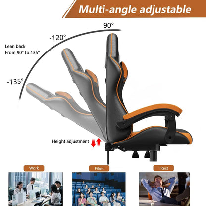 Ergonomic Gaming Office Chair - PU Leather, Computer Desk Chair with Headrest and Lumbar Support, Racing Style