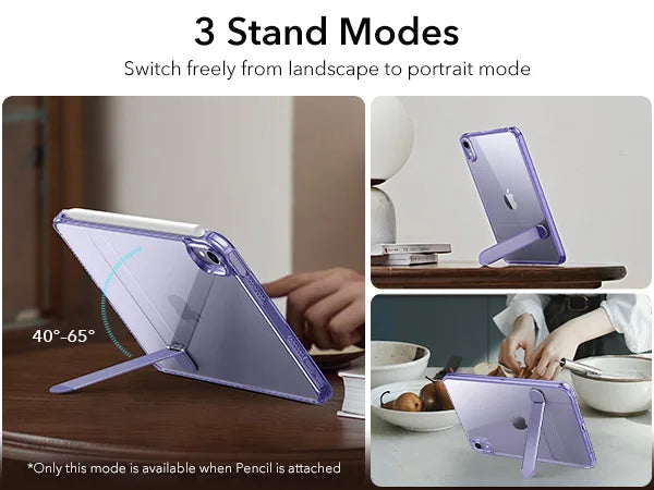 ESR Kickstand Case for iPad Mini 6/7 – Hybrid Protection Clear Back Cover with Stand & Pencil Support