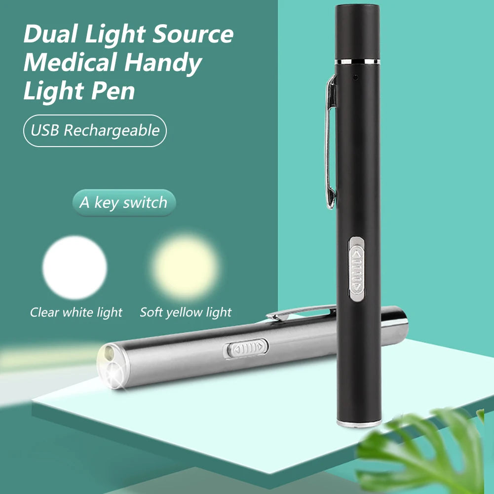 USB Rechargeable Medical Pen Light | Mini Nursing LED Flashlight with Stainless Steel Pocket Clip