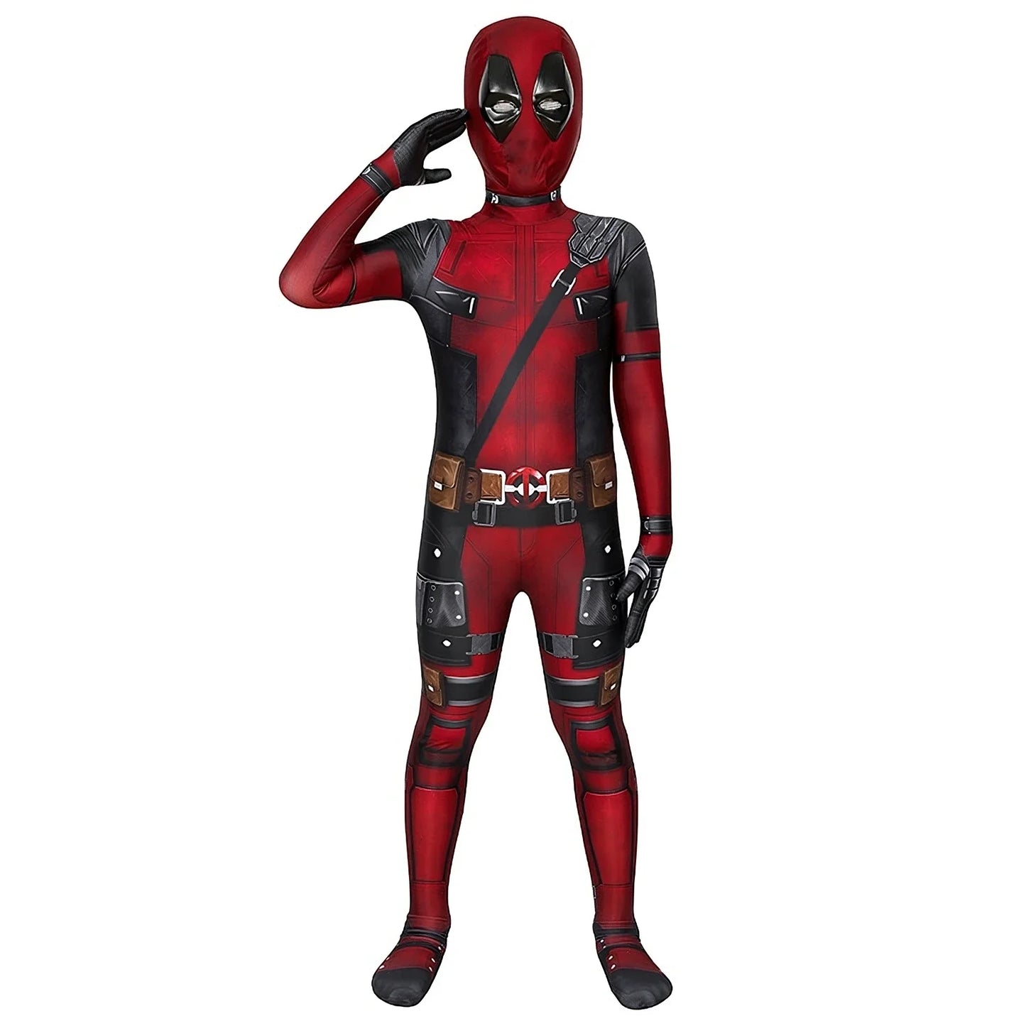 Adult & Kids Deadpool Cosplay Costume – Superhero Jumpsuit with Mask & Swords for Boys