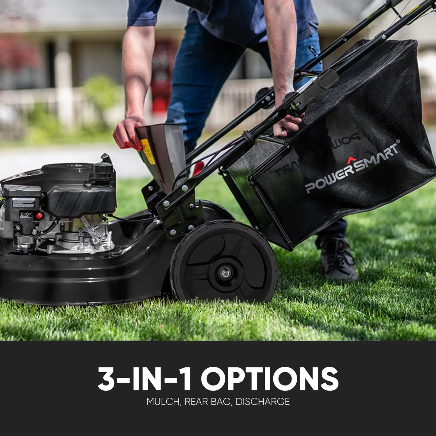 Self-Propelled Gas Lawn Mower — 22" 170CC OHV Engine, 3-in-1, Rear-Wheel Drive, 6-Position Height Adjustment